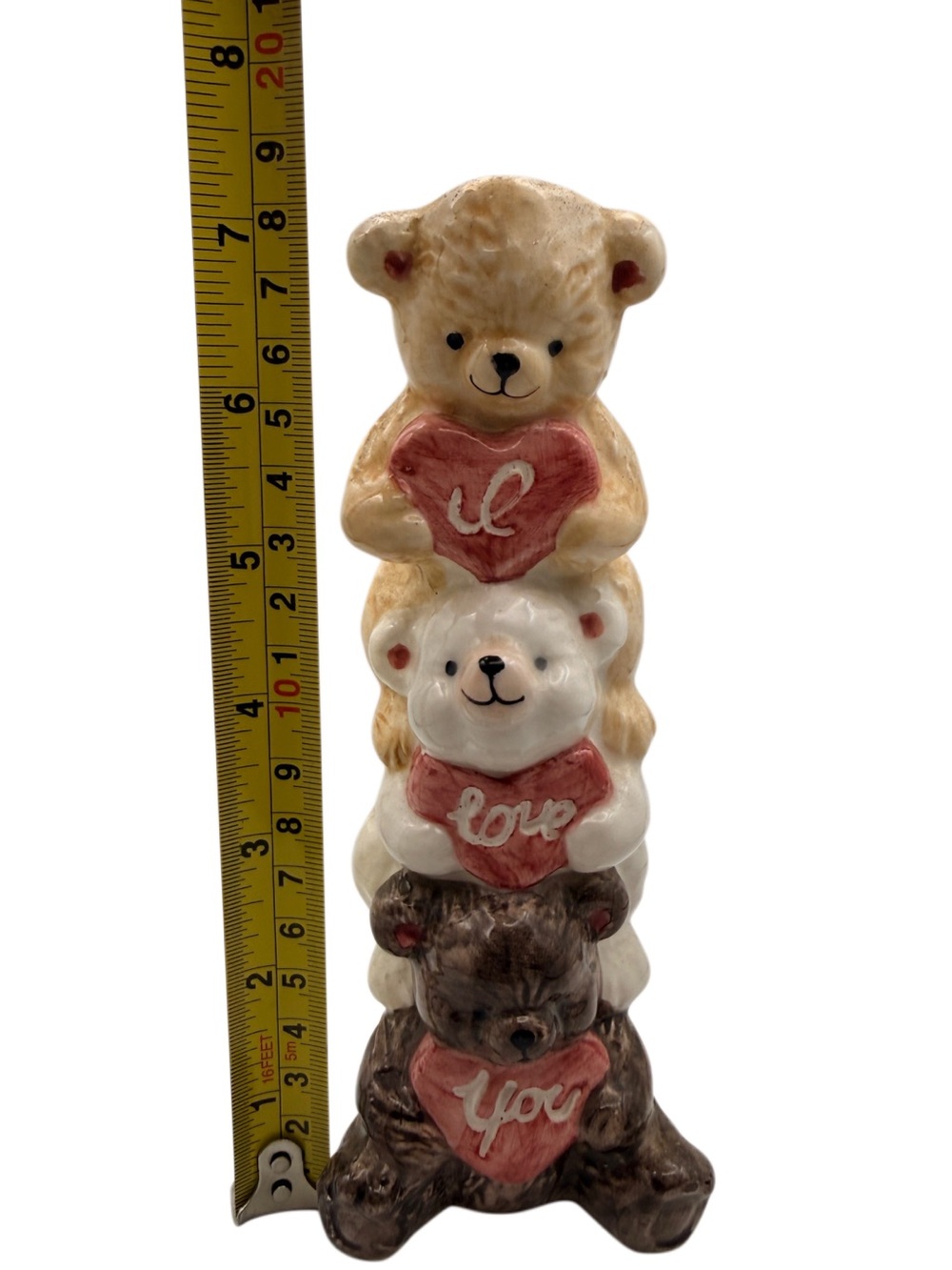 Vintage Stacked Ceramic LBK Teddy Bears with Pink Hearts Novelty Valentine’s